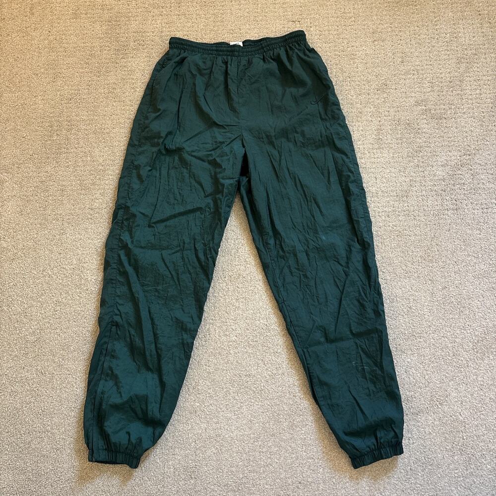 Nike Vintage 90's Lined Nylon Track Pants Green Men's Size Medium Drawstring 32”